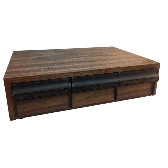 Vintage Wooden Cassette Storage Organizer With 3 Drawers Holds 42 tapes - Picture 1 of 16